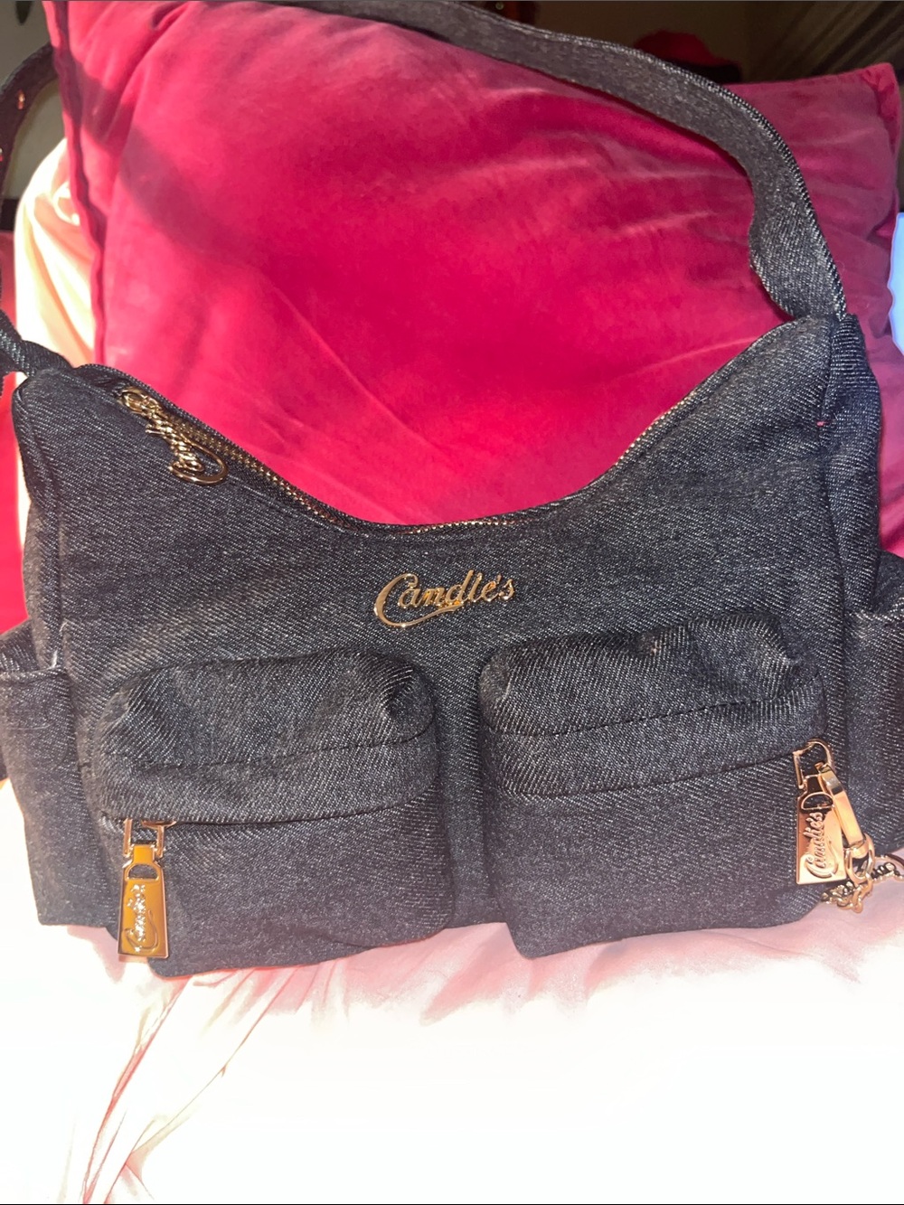 Candie's Dark Denim Shoulder Bag with Gold Accents
